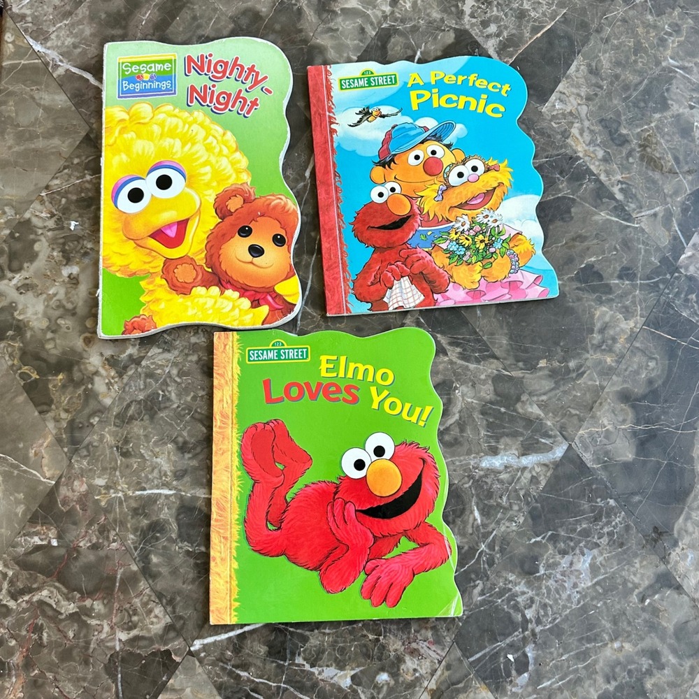 Sesame Street Board Book Lot Elmo Loves You Nighty-Night A Perfect Picnic 3pc